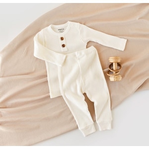 Set bluzita cu maneca lunga si panataloni lungi Baby Cosy, din bumbac organic si modal