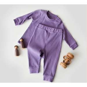 Set bluzita cu maneca lunga si panataloni lungi din bumbac organic si 5% elastan - Mov, Baby Cosy (Marime: 9-12 luni)