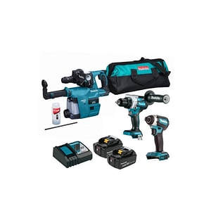 Makita - Pachet 2 masini de insurubat si rotopercutor SDS Plus cu sistem extractie praf, acumulator Li-Ion LXT 18V 2x5.0Ah, incarcator, geanta textil [DLX3154TX1]