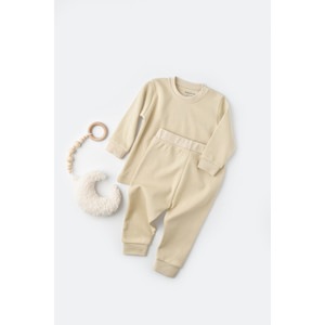 Set bluzita cu maneca lunga si panataloni lungi - bumbac organic 100% - Crem, Baby Cosy (Marime: 9-12 luni)