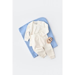 Set bluzita cu maneca lunga si panataloni lungi - bumbac organic 100% - Ecru, Baby Cosy (Marime: 9-12 luni)