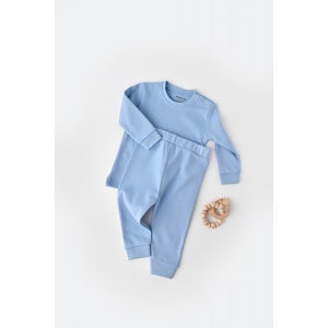 Set bluzita cu maneca lunga si panataloni lungi - bumbac organic 100% - Bleu, Baby Cosy (Marime: 9-12 luni)