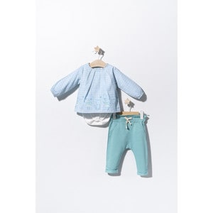 Set bluzita de vara cu pantalonasi pentru bebelusi Cats, Tongs baby (Culoare: Albastru, Marime: 6-9 luni)