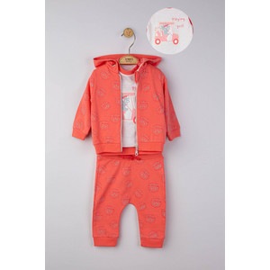 Set 3 piese: pantaloni, tricou si hanorac pentru bebelusi, Tongs baby (Marime: 6-9 luni, Culoare: Corai)