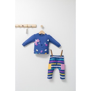 Set 2 piese cu bluzita si pantalonasi pentru fetite Colorful autum, Tongs baby (Culoare: Albastru, Marime: 6-9 luni)