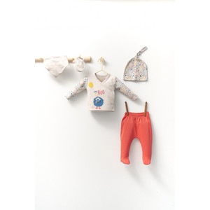 Set de 5 piese pentru nou nascut baietei Monster, Tongs baby (Culoare: Corai)