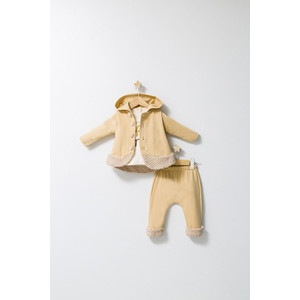 Set 3 piese: pantaloni, bluzita si hainuta cu gluga eleganta pentru bebelusi Fun Penguin, Tongs baby (Culoare: Crem, Marime: 24-36 luni)