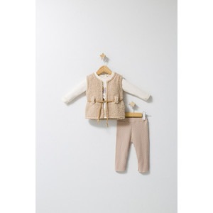 Set 3 piese: pantaloni, bluzita si vestuta eleganta pentru bebelusi Fun Penguin, Tongs baby (Culoare: Crem, Marime: 24-36 luni)