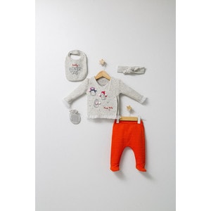 Set de iarna de 5 piese pentru nou nascut Crazy Penguins, Tongs baby (Culoare: Portocaliu)
