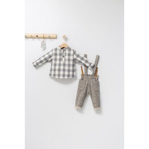 Set cu pantalonasi cu bretele si camasuta in carouri pentru bebelusi King, Tongs baby (Culoare: Maro, Marime: 6-9 luni)