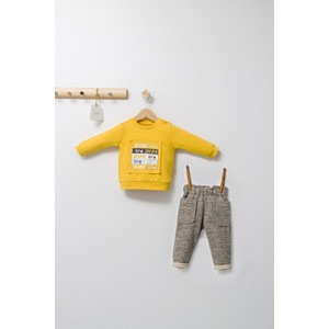 Set 2 piese cu bluzita si pantalonasi cu buzunare King, Tongs baby (Culoare: Galben, Marime: 6-9 luni)