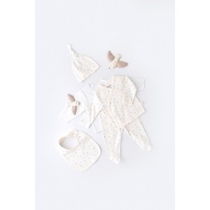 Set de 5 piese pentru nou nascut - 100% bumbac organic - Ecru cu buline, Baby Cosy