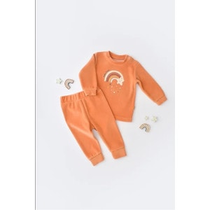 Set Curcubeu cu bluzita cu maneca lunga si panataloni lungi Baby Cosy, 80% bumbac organic si 20% poliester