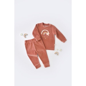 Set Curcubeu cu bluzita cu maneca lunga si panataloni lungi Baby Cosy, 80% bumbac organic si 20% poliester