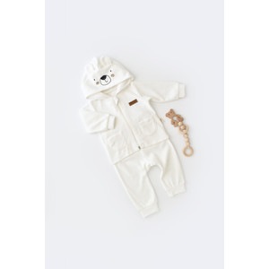 Set Ursulet cu bluzita cu fermoar si gluga si panataloni lungi din 80%bumbac organic si 20% poliester - Ecru, Baby Cosy (Marime: 12-18 Luni)
