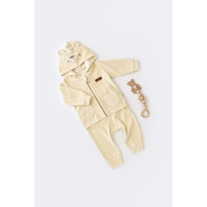 Set Ursulet cu bluzita cu fermoar si gluga si panataloni lungi din 80%bumbac organic si 20% poliester - Crem, Baby Cosy (Marime: 3-6 Luni)