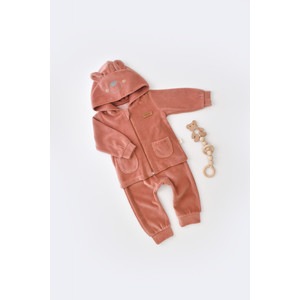 Set Ursulet cu bluzita cu fermoar si gluga si panataloni lungi din 80%bumbac organic si 20% poliester - Caramiziu, Baby Cosy (Marime: 3-6 Luni)