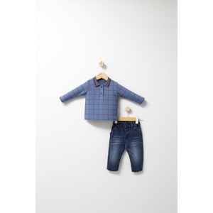 Set 2 piese cu bluzita si pantaloni de blugi Forest pentru baietei, Tongs baby (Culoare: Albastru, Marime: 9-12 luni)