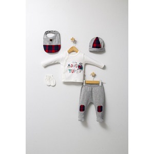 Set de 5 piese pentru nou nascut baietel Mountain, Tongs baby, 0-3 luni (Culoare: Gri)