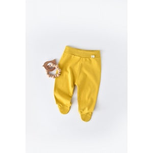 Pantaloni cu botosei, bumbac organic, galben, 6-9 luni