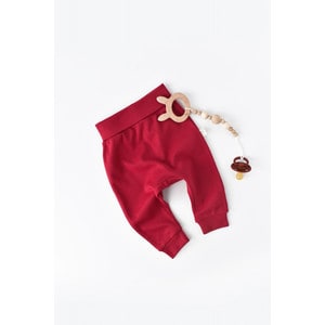 Pantaloni bebe Unisex din bumbac organic, rosu, 6-9 luni