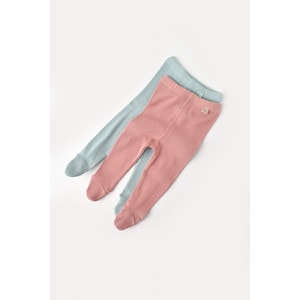 Set 2 pantaloni cu botosei bebe unisex din bumbac organic si modal, verde deschis/roz, Baby Cosy, 3-6 luni