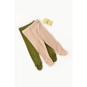 Set 2 pantaloni cu botosei bebe unisex din bumbac organic si modal, verde/roz, Baby Cosy, 3-6 luni