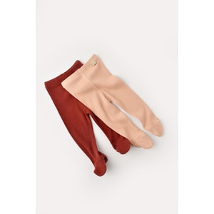 Set 2 pantaloni cu botosei bebe unisex din bumbac organic si modal, caramiziu/portocaliu, Baby Cosy, 6-9 luni