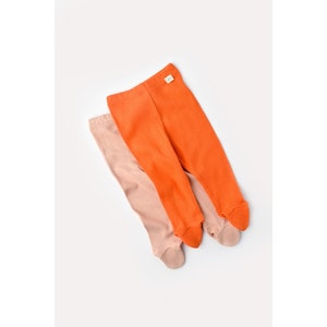 Set 2 pantaloni cu botosei bebe unisex din bumbac organic si modal, Rodie/Piersica, Baby Cosy, 6-9 luni