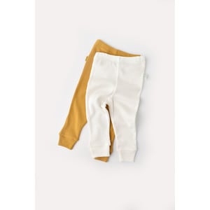 Set 2 pantaloni bebe unisex din bumbac organic si modal, mustar/crem, Baby Cosy, 12-18 luni