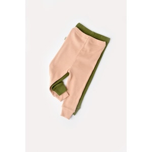 Set 2 pantaloni bebe unisex din bumbac organic si modal, verde/roz, Baby Cosy, 6-9 luni