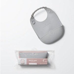 Baveta bebelusi Miniware Roll & Lock Grey, 100% din silicon alimentar, gri