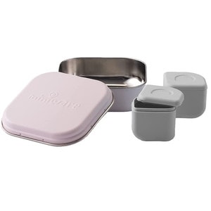Set cutie cu 2 silipods pentru mancare bebelusi Miniware Grow bento Cotton Candy+Grey, 3 piese, multicolor