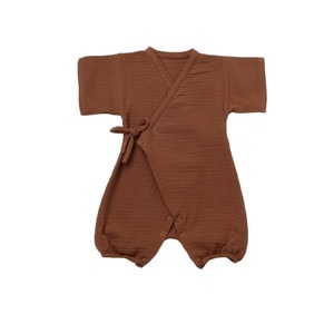 Salopeta petrecuta din muselina BabyCosy, 100% bumbac organic, caramiziu, 6-9 luni