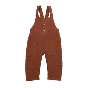 Salopeta de vara cu buzunare din muselina BabyCosy, 100% bumbac organic, caramiziu, 6-9 luni