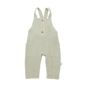 Salopeta de vara cu buzunare din muselina BabyCosy, 100% bumbac organic, verde, 18-24 Luni