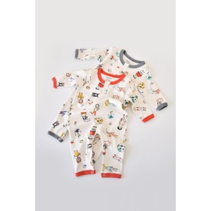 Set 2 salopetele cu maneca lunga si panataloni lungi BabyCosy, 100% bumbac organic, rosu si gri, 18-24 Luni