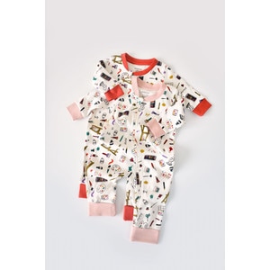Set 2 salopetele cu maneca lunga si panataloni lungi cu fermoar BabyCosy, 100% bumbac organic, portocaliu si roz pudra, 9-12 luni