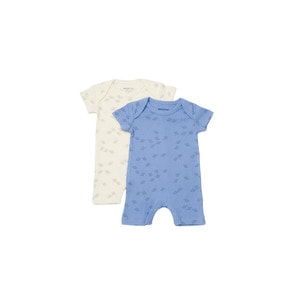 Set 2 salopete scurte Printed BabyCosy, 50% modal+50% bumbac, crem/bleu, 6-9 luni