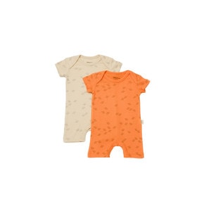 Set 2 salopete scurte Printed BabyCosy, 50% modal+50% bumbac, bej/portocaliu, 12-18 Luni