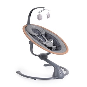 Leagan electric pentru bebelusi cu telecomanda si alimentare la priza Swing Cloud Wooden Frame, Grey Wood
