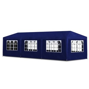 Cort Pavilion Profesional Albastru 3x9 m cu Pereti Laterali si Ferestre pentru Petrecere, Evenimente, Curte sau Gradina