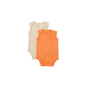 Set 2 body-uri fara maneci Printed BabyCosy, 50% modal+50% bumbac, bej/portocaliu, 0-3 luni