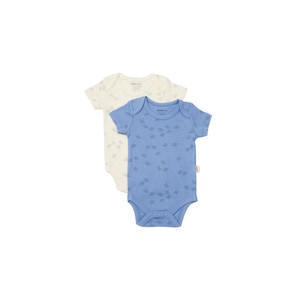 Set 2 body-uri Printed BabyCosy, 50% modal+50% bumbac, crem/bleu, 3-6 luni