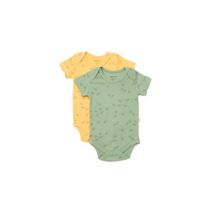 Set 2 body-uri Printed BabyCosy, 50% modal+50% bumbac, galben/verde, 18-24 luni