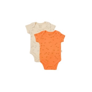 Set 2 body-uri Printed BabyCosy, 50% modal+50% bumbac, bej/portocaliu, 9-12 luni