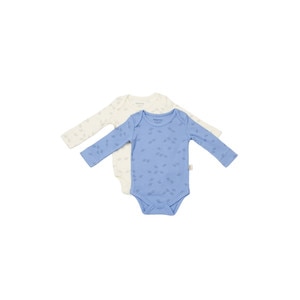 Set 2 body-uri cu maneca lunga Printed BabyCosy, 50% modal+50% bumbac, crem/bleu, 12-18 luni