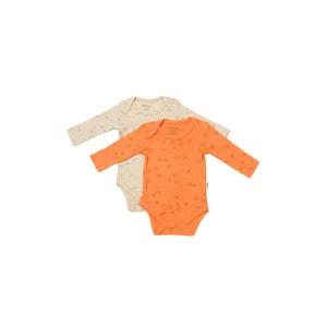 Set 2 body-uri cu maneca lunga Printed BabyCosy, 50% modal+50% bumbac, bej/portocaliu, 18-24 luni