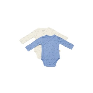 Set 2 body-uri petrecute Printed BabyCosy, 50% modal+50% bumbac, crem/bleu, 3-6 luni