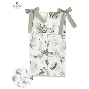 Organizator pentru patut MimiNu, bumbac certificat Oeko Tex Standard 100, 6 compartimente, doua panglici, 70x40 cm, Australian Animals Beige